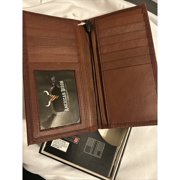 AMERICAN BISON LEATHER RODEO WALLET Genuine Leather Western Cowboy American Flag - Picture 3 of 11